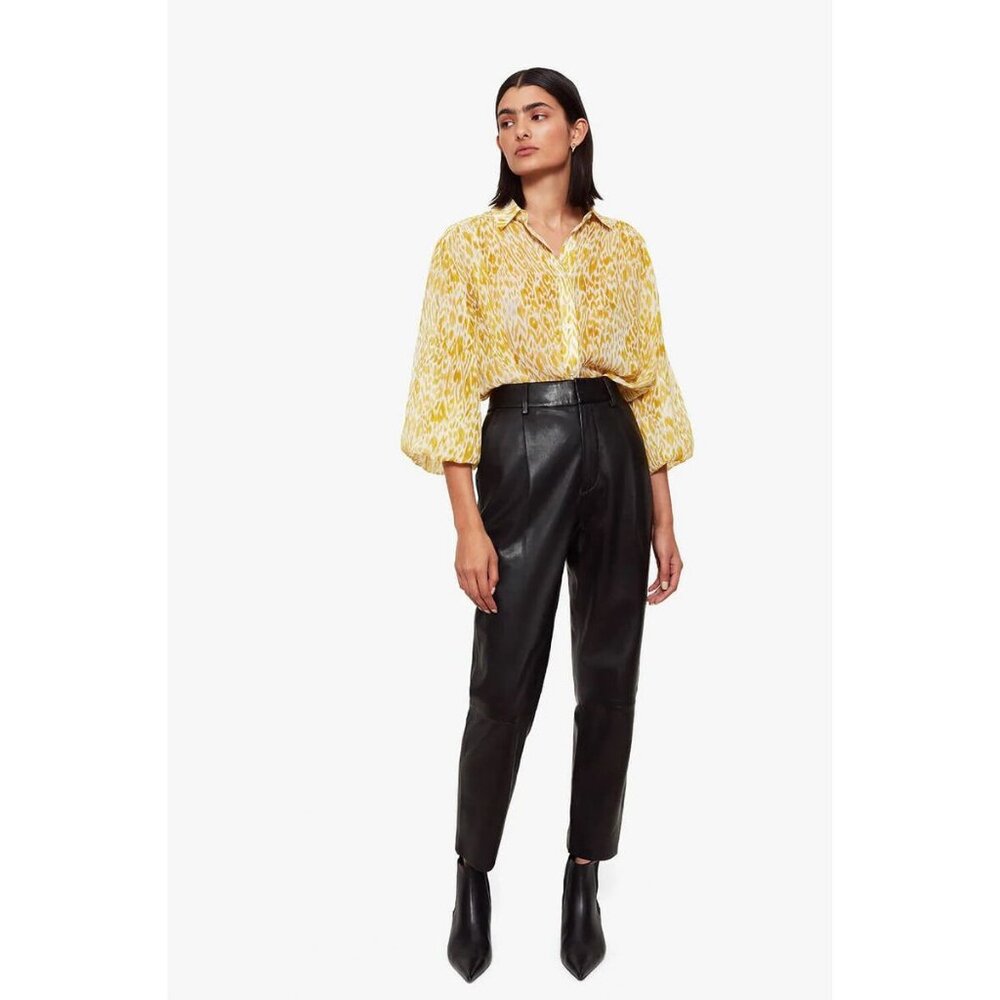 Anine Bing 100% Silk Caleb Shirt Leopard Animal Print Balloon Sleeve Oversized - Picture 2 of 16